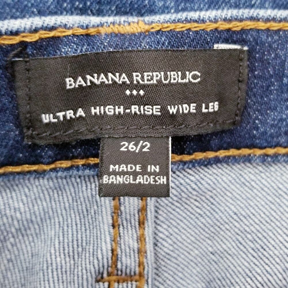 BANANA REPUBLIC Ultra High-Rise Wide Leg Dark Blue Wash Jeans Raw Hem - Size 2 - Picture 6 of 8